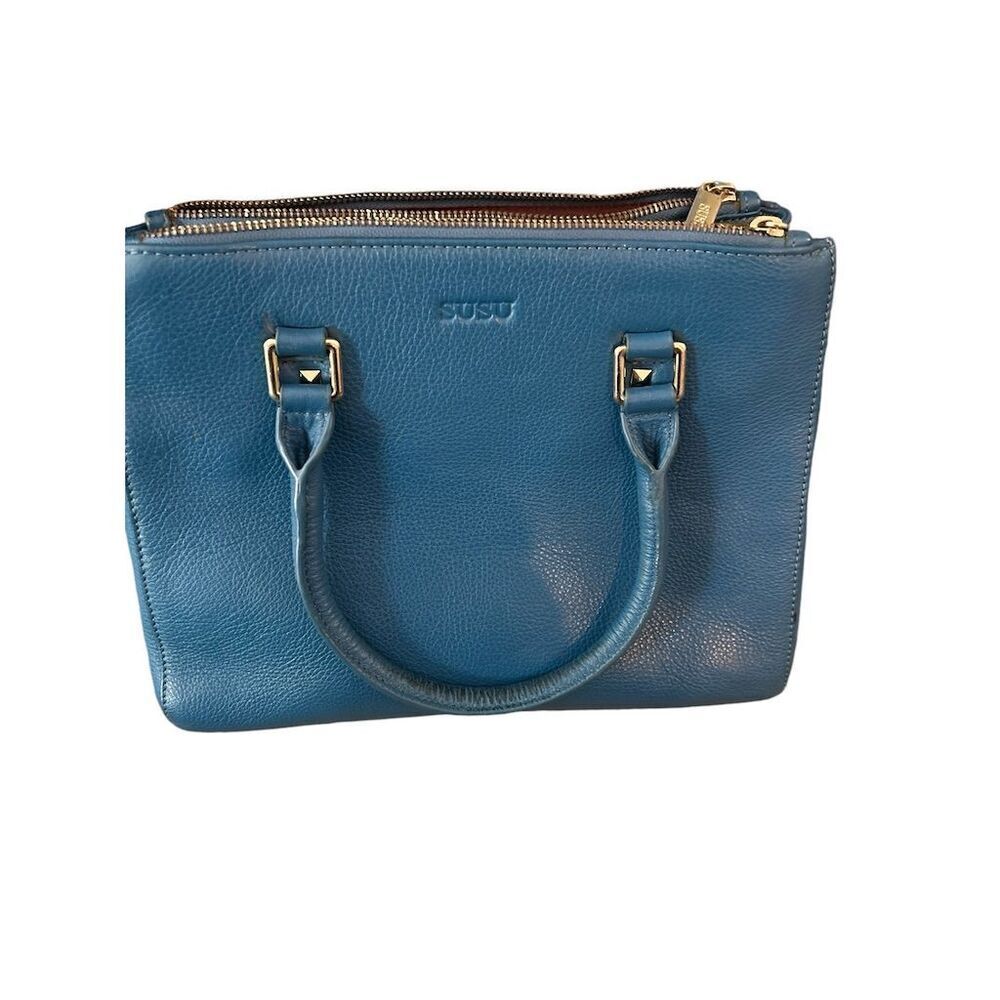 SUSU‎ Women's Teal Blue Leather Satchel Bag with Double Handles